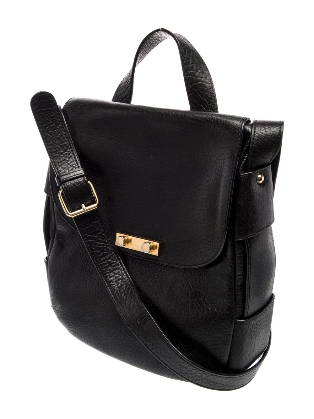 MARNI Smooth Calfskin Leather Flap Shoulder Messenger Bag Black Gold Push Lock